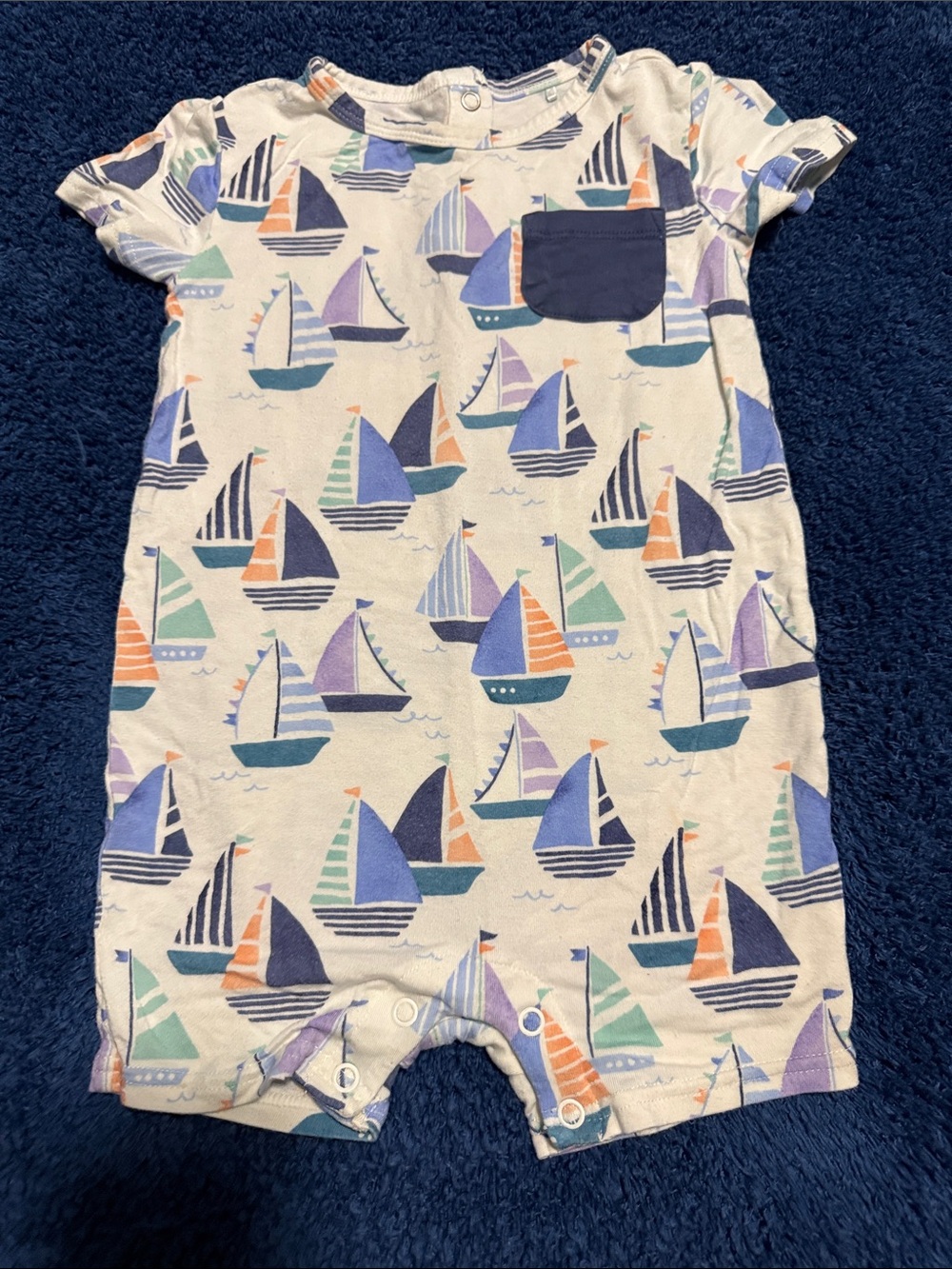 Little Sleepies Sailboat Print One-Piece Romper - Navy/Blue/Green/Purple/Orange